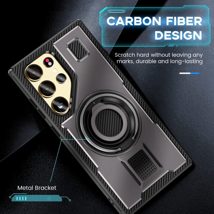 For Samsung Galaxy S25 Ultra 5G Ring Holder Carbon Fiber PC Hybrid TPU Phone Case(Grey) - Galaxy S25 Ultra 5G Cases by PMC Jewellery | Online Shopping South Africa | PMC Jewellery | Buy Now Pay Later Mobicred