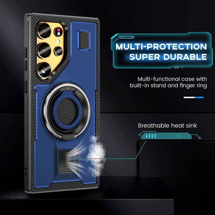 For Samsung Galaxy S25 Ultra 5G Ring Holder Carbon Fiber PC Hybrid TPU Phone Case(Blue) - Galaxy S25 Ultra 5G Cases by PMC Jewellery | Online Shopping South Africa | PMC Jewellery | Buy Now Pay Later Mobicred