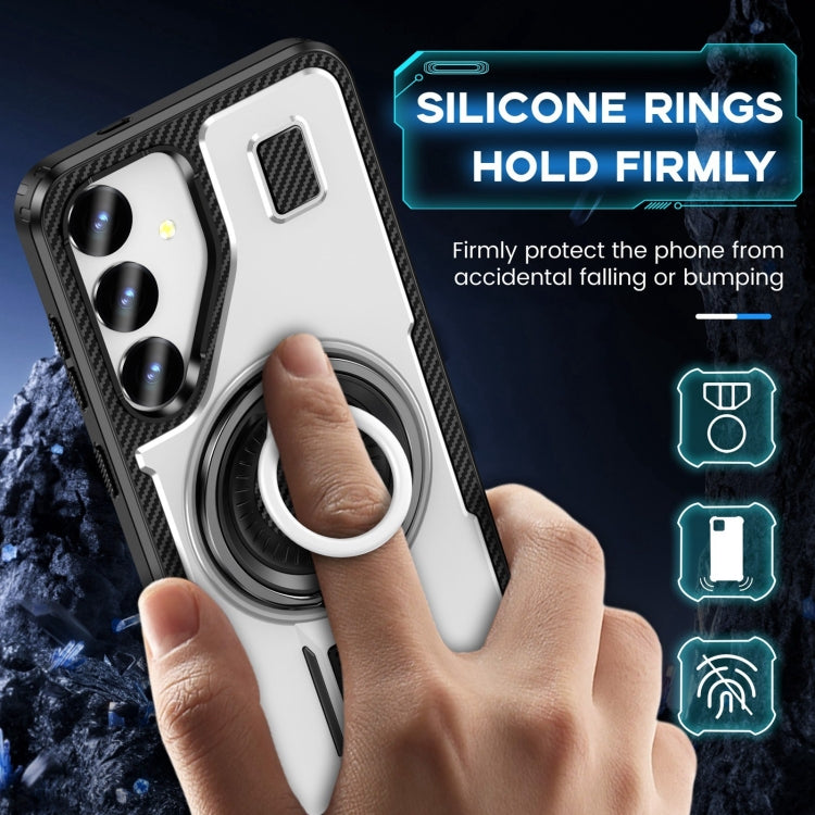 For Samsung Galaxy S25 5G Ring Holder Carbon Fiber PC Hybrid TPU Phone Case(White) - Galaxy S25 5G Cases by PMC Jewellery | Online Shopping South Africa | PMC Jewellery | Buy Now Pay Later Mobicred