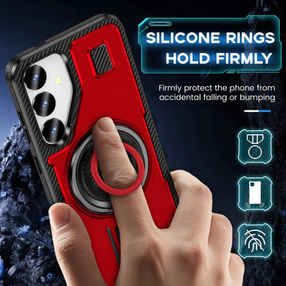 For Samsung Galaxy S25 5G Ring Holder Carbon Fiber PC Hybrid TPU Phone Case(Red) - Galaxy S25 5G Cases by PMC Jewellery | Online Shopping South Africa | PMC Jewellery | Buy Now Pay Later Mobicred