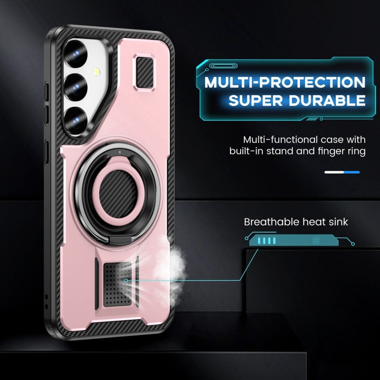 For Samsung Galaxy S25 5G Ring Holder Carbon Fiber PC Hybrid TPU Phone Case(Rose Gold) - Galaxy S25 5G Cases by PMC Jewellery | Online Shopping South Africa | PMC Jewellery | Buy Now Pay Later Mobicred