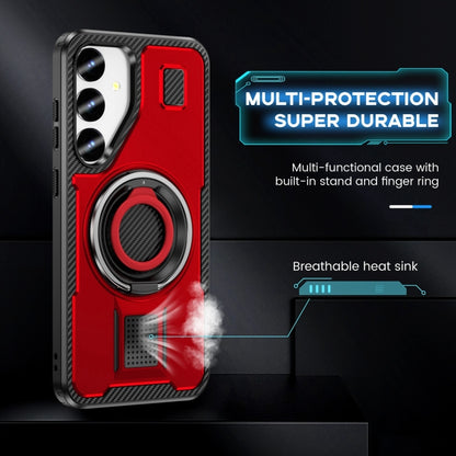 For Samsung Galaxy S25+ 5G Ring Holder Carbon Fiber PC Hybrid TPU Phone Case(Red) - Galaxy S25+ 5G Cases by PMC Jewellery | Online Shopping South Africa | PMC Jewellery | Buy Now Pay Later Mobicred