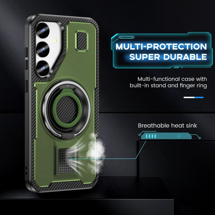 For Samsung Galaxy S25+ 5G Ring Holder Carbon Fiber PC Hybrid TPU Phone Case(Army Green) - Galaxy S25+ 5G Cases by PMC Jewellery | Online Shopping South Africa | PMC Jewellery | Buy Now Pay Later Mobicred