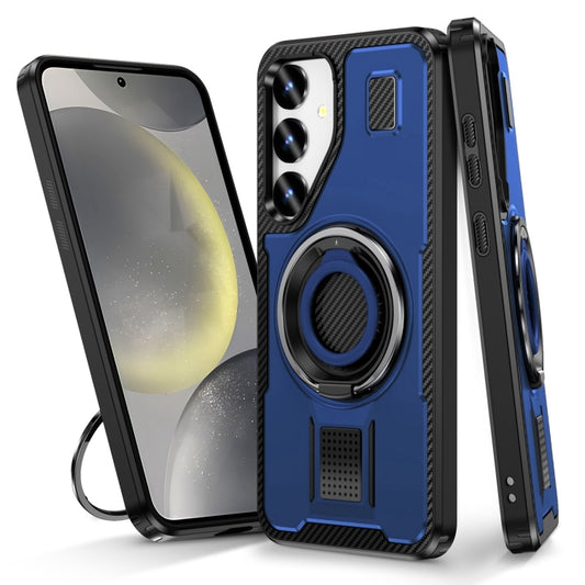 For Samsung Galaxy S25+ 5G Ring Holder Carbon Fiber PC Hybrid TPU Phone Case(Blue) - Galaxy S25+ 5G Cases by PMC Jewellery | Online Shopping South Africa | PMC Jewellery | Buy Now Pay Later Mobicred