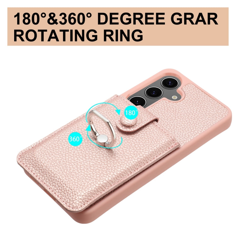 For Samsung Galaxy S25 5G Litchi Texture Drawing Card Bag Ring Holder Phone Case(Brown) - Galaxy S25 5G Cases by PMC Jewellery | Online Shopping South Africa | PMC Jewellery | Buy Now Pay Later Mobicred