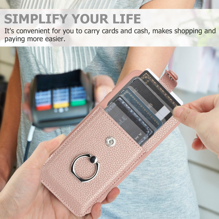 For Samsung Galaxy S25+ 5G Litchi Texture Drawing Card Bag Ring Holder Phone Case(Blue) - Galaxy S25+ 5G Cases by PMC Jewellery | Online Shopping South Africa | PMC Jewellery | Buy Now Pay Later Mobicred