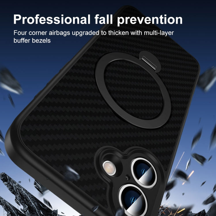 For iPhone 16 Pro Max Carbon Fiber MagSafe 360 Degree Rotating Holder Phone Case(Black) - free shipping - PMC Jewellery - Order now!