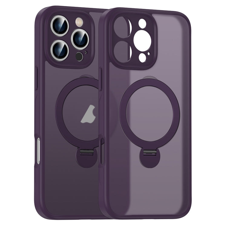 For iPhone 16 Pro Matte Texture 360 Degree Rotary Tone Holder MagSafe Phone Case(Dark Purple) - iPhone 16 Pro Cases by PMC Jewellery | Online Shopping South Africa | PMC Jewellery | Buy Now Pay Later Mobicred