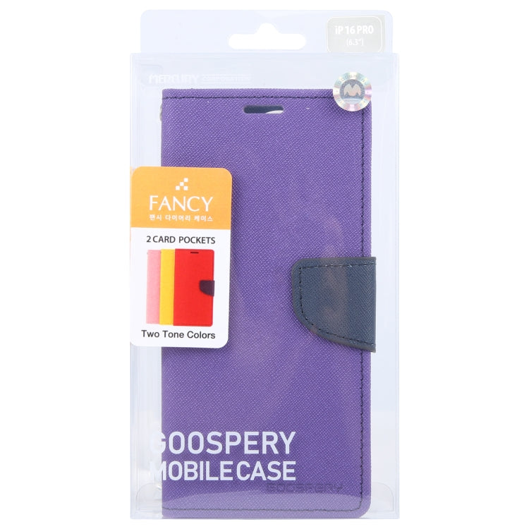 For iPhone 16 Pro GOOSPERY FANCY DIARY Cross Texture Leather Phone Case(Purple) - iPhone 16 Pro Cases by GOOSPERY | Online Shopping South Africa | PMC Jewellery | Buy Now Pay Later Mobicred