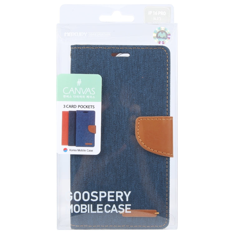 For iPhone 16 Pro GOOSPERY CANVAS DIARY Fabric Texture Flip Leather Phone Case(Navy Blue) - iPhone 16 Pro Cases by GOOSPERY | Online Shopping South Africa | PMC Jewellery | Buy Now Pay Later Mobicred