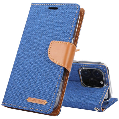 For iPhone 16 Pro GOOSPERY CANVAS DIARY Fabric Texture Flip Leather Phone Case(Blue) - iPhone 16 Pro Cases by GOOSPERY | Online Shopping South Africa | PMC Jewellery | Buy Now Pay Later Mobicred