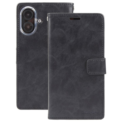 For iPhone 16 Plus GOOSPERY BLUE MOON Crazy Horse Texture Leather Phone Case(Black) - iPhone 16 Plus Cases by GOOSPERY | Online Shopping South Africa | PMC Jewellery | Buy Now Pay Later Mobicred