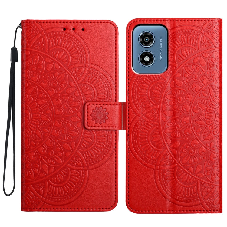 For Motorola Moto G Play 2024 Flower Embossed Leather Phone Case(Red) - Motorola Cases by PMC Jewellery | Online Shopping South Africa | PMC Jewellery | Buy Now Pay Later Mobicred