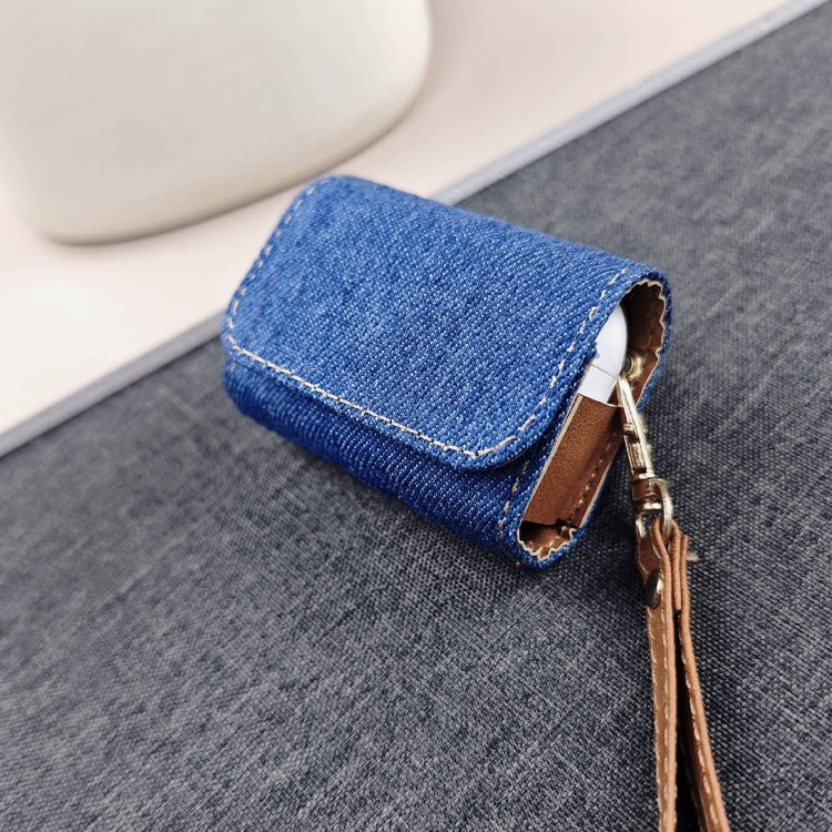 For AirPods Pro 2 Cowboy Fabric Texture PU Headset Protective Bag(Blue) - For AirPods Pro 2 by PMC Jewellery | Online Shopping South Africa | PMC Jewellery | Buy Now Pay Later Mobicred