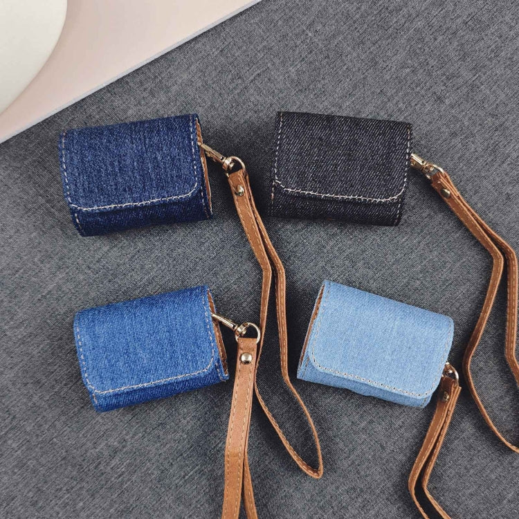For AirPods Pro Cowboy Fabric Texture PU Headset Protective Bag(Dark Blue) - For AirPods Pro by PMC Jewellery | Online Shopping South Africa | PMC Jewellery | Buy Now Pay Later Mobicred