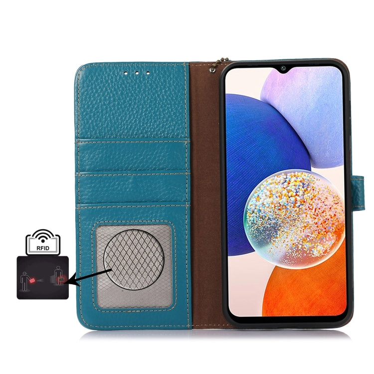 For Motorola Edge 50 Genuine Leather Litchi Texture RFID Leather Phone Case(Blue) - Motorola Cases by PMC TechLife | Online Shopping South Africa | PMC TechLife | Buy Now Pay Later Mobicred