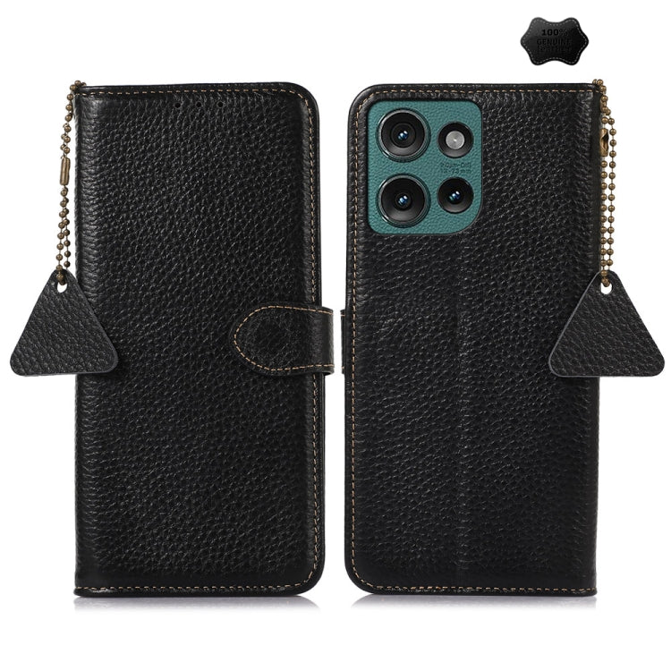 For Motorola Edge 50 Genuine Leather Litchi Texture RFID Leather Phone Case(Black) - free shipping - PMC TechLife - Order now!