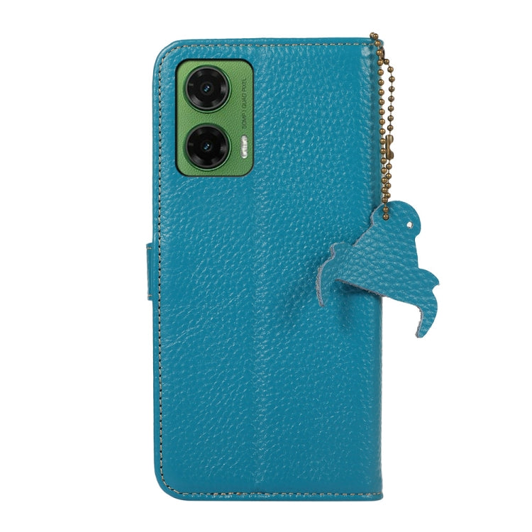 For Motorola Moto G35 Genuine Leather Litchi Texture RFID Leather Phone Case(Blue) - Motorola Cases by PMC TechLife | Online Shopping South Africa | PMC TechLife | Buy Now Pay Later Mobicred