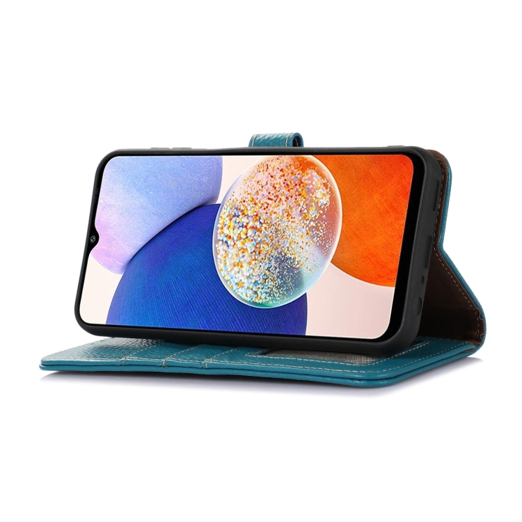 For Motorola Moto G35 Genuine Leather Litchi Texture RFID Leather Phone Case(Blue) - Motorola Cases by PMC TechLife | Online Shopping South Africa | PMC TechLife | Buy Now Pay Later Mobicred