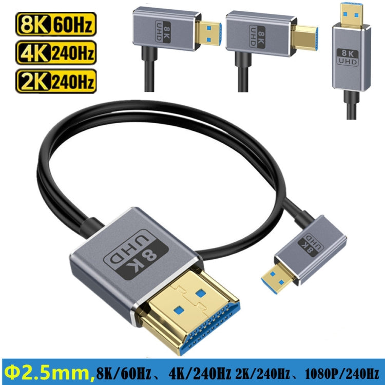 60cm Coaxial Micro HDMI to HDMI 8K UHD 48Gbps Video Connection Cable, Style:Left Elbow - Cable by PMC Jewellery | Online Shopping South Africa | PMC Jewellery | Buy Now Pay Later Mobicred