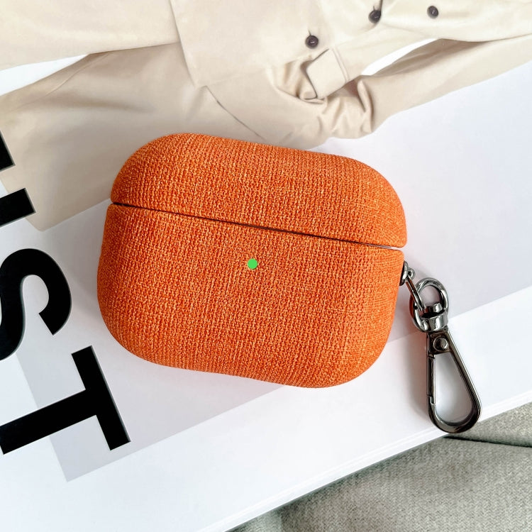 For AirPods Pro 2 Fine Cloth Texture Earbuds Box PC Case with Hook(Orange) - For AirPods Pro 2 by PMC Jewellery | Online Shopping South Africa | PMC Jewellery | Buy Now Pay Later Mobicred