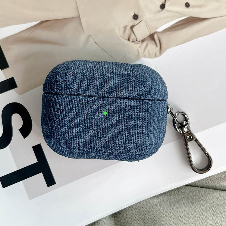For AirPods 4 Fine Cloth Texture Earbuds Box PC Case with Hook(Blue) - For AirPods 4 by PMC Jewellery | Online Shopping South Africa | PMC Jewellery | Buy Now Pay Later Mobicred