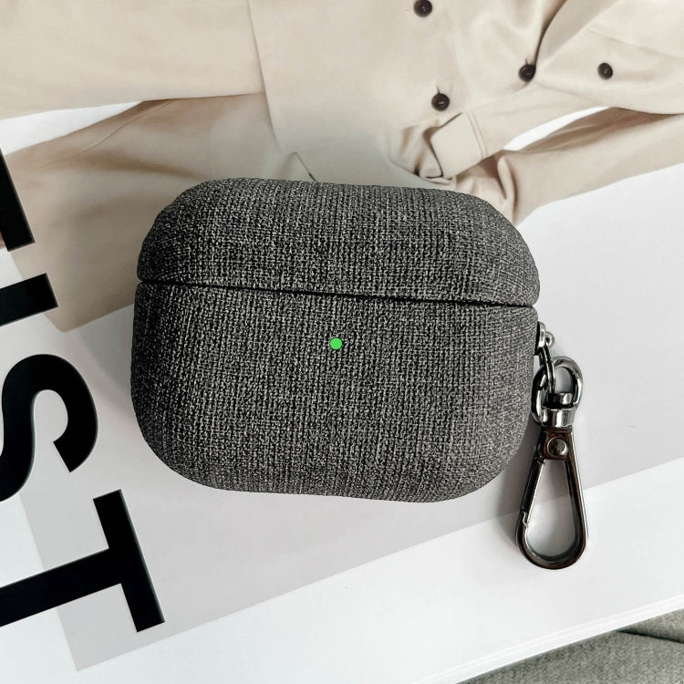 For AirPods 4 Fine Cloth Texture Earbuds Box PC Case with Hook(Dark Grey) - For AirPods 4 by PMC Jewellery | Online Shopping South Africa | PMC Jewellery | Buy Now Pay Later Mobicred