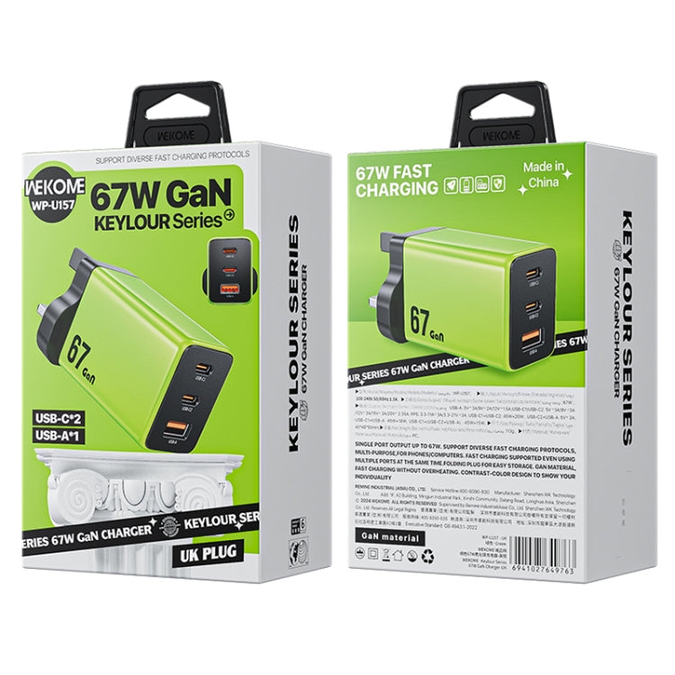 WK WP-U157 67W USB-C / Type-Cx2, USB GaN Fast Charger, Plug Type:UK Plug(Green) - USB Charger by WK | Online Shopping South Africa | PMC TechLife | Buy Now Pay Later Mobicred