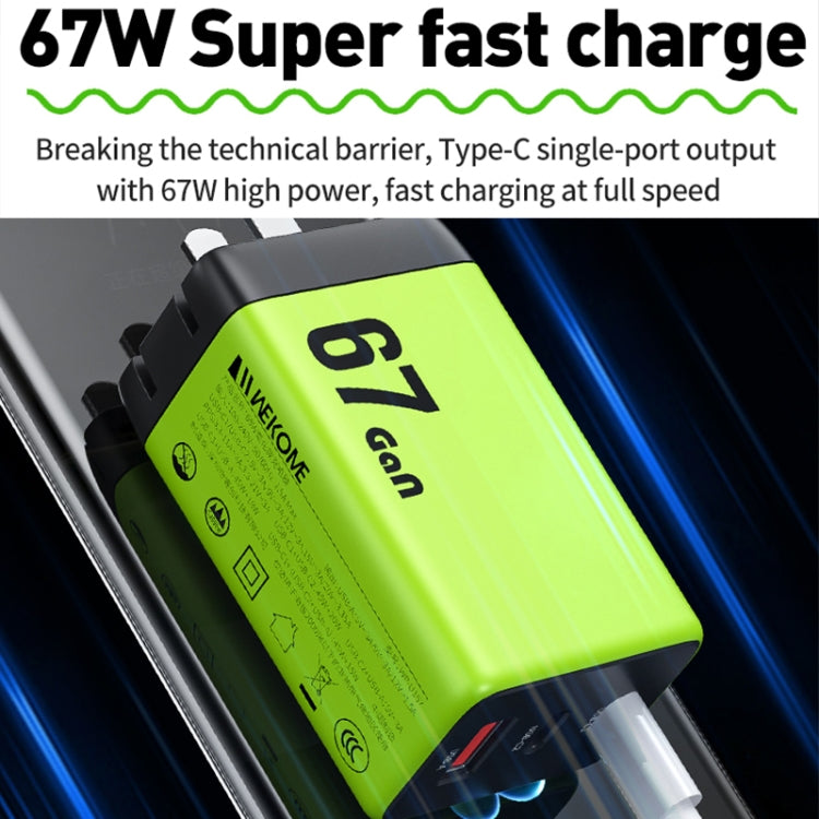 WK WP-U157 67W USB-C / Type-Cx2, USB GaN Fast Charger, Plug Type:UK Plug(Yellow) - free shipping - PMC TechLife - Order now!
