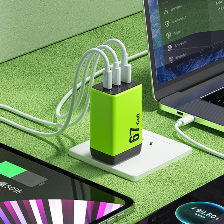 WK WP-U157 67W USB-C / Type-Cx2, USB GaN Fast Charger, Plug Type:UK Plug(Green) - USB Charger by WK | Online Shopping South Africa | PMC TechLife | Buy Now Pay Later Mobicred