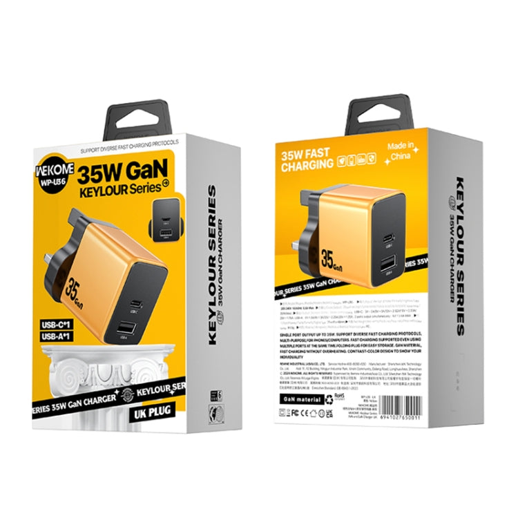 WK WP-U36 35W USB-C / Type-C, USB GaN Fast Charger, Plug Type:UK Plug(Yellow) - USB Charger by WK | Online Shopping South Africa | PMC TechLife | Buy Now Pay Later Mobicred