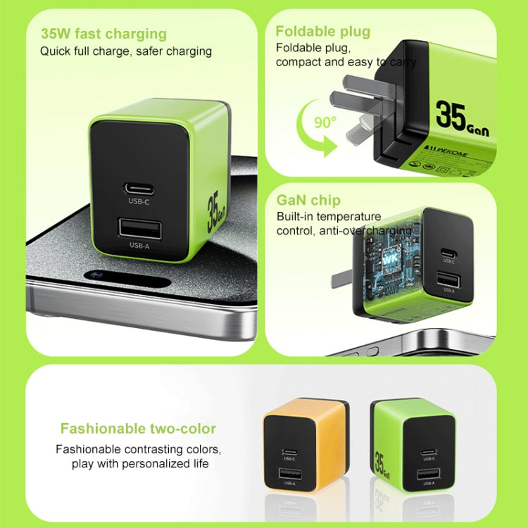 WK WP-U36 35W USB-C / Type-C, USB GaN Fast Charger, Plug Type:UK Plug(Yellow) - USB Charger by WK | Online Shopping South Africa | PMC TechLife | Buy Now Pay Later Mobicred