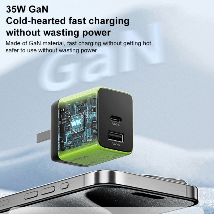 WK WP-U36 35W USB-C / Type-C, USB GaN Fast Charger, Plug Type:UK Plug(Green) - USB Charger by WK | Online Shopping South Africa | PMC TechLife | Buy Now Pay Later Mobicred