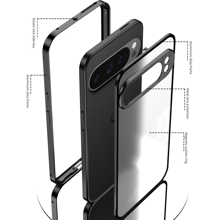 For Google Pixel 9 / 9 Pro Snap Buckle Metal Frame Frosted Phone Case(Silver) - Google Cases by PMC TechLife | Online Shopping South Africa | PMC TechLife | Buy Now Pay Later Mobicred