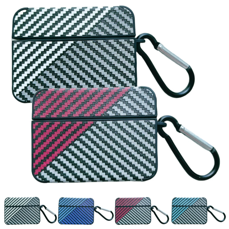 For AirPods 3 Carbon Fibre Texture PU Earbuds Box PC Case with Hook(Sky Blue) - For AirPods 3 by PMC Jewellery | Online Shopping South Africa | PMC Jewellery | Buy Now Pay Later Mobicred