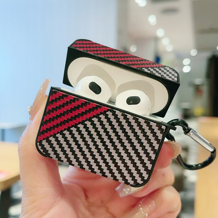 For AirPods Pro 2 Carbon Fibre Texture PU Earbuds Box PC Case with Hook(Red) - For AirPods Pro 2 by PMC Jewellery | Online Shopping South Africa | PMC Jewellery | Buy Now Pay Later Mobicred