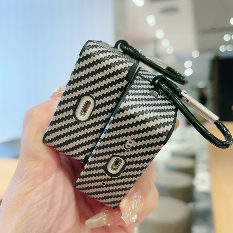 For AirPods Pro Carbon Fibre Texture PU Earbuds Box PC Case with Hook(Grey) - For AirPods Pro by PMC Jewellery | Online Shopping South Africa | PMC Jewellery | Buy Now Pay Later Mobicred