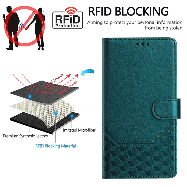 For Ulefone Note 18 Ultra Honeycomb Embossing RFID Leather Phone Case(Peacock Green) - Ulefone Cases by PMC Jewellery | Online Shopping South Africa | PMC Jewellery | Buy Now Pay Later Mobicred