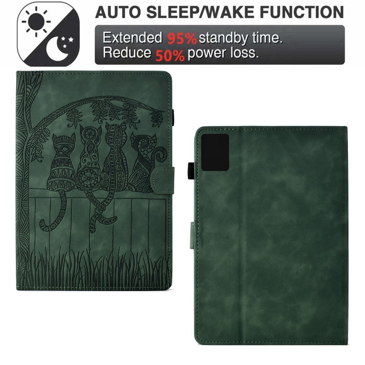 For Lenovo Tab M11 / Xiaoxin Pad 2024 Cats Embossed Leather Smart Tablet Case(Green) - Lenovo by PMC Jewellery | Online Shopping South Africa | PMC Jewellery | Buy Now Pay Later Mobicred