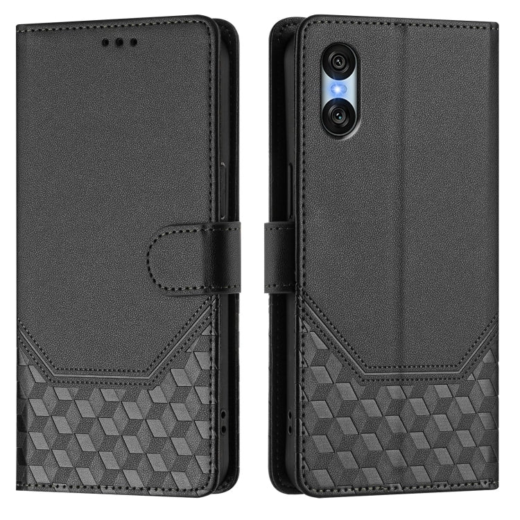 For Sony Xperia 10 VI 2024 Honeycomb Embossing RFID Leather Phone Case(Black) - Sony Cases by PMC Jewellery | Online Shopping South Africa | PMC Jewellery | Buy Now Pay Later Mobicred