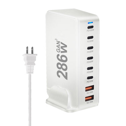 YMX-986 286W 6 Type-C, 2 USB 8-Ports Desktop Fast Charger, Plug Type:EU Plug(White) - Multifunction Charger by PMC Jewellery | Online Shopping South Africa | PMC Jewellery | Buy Now Pay Later Mobicred