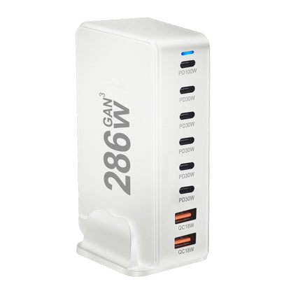 YMX-986 286W 6 Type-C, 2 USB 8-Ports Desktop Fast Charger, Plug Type:EU Plug(White) - Multifunction Charger by PMC Jewellery | Online Shopping South Africa | PMC Jewellery | Buy Now Pay Later Mobicred