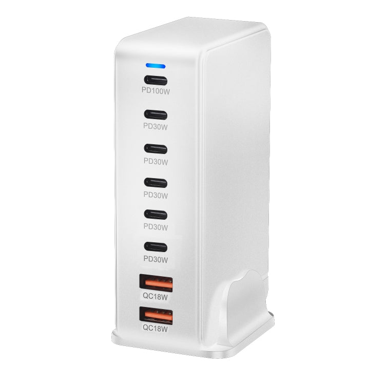 YMX-986 286W 6 Type-C, 2 USB 8-Ports Desktop Fast Charger, Plug Type:EU Plug(White) - Multifunction Charger by PMC Jewellery | Online Shopping South Africa | PMC Jewellery | Buy Now Pay Later Mobicred