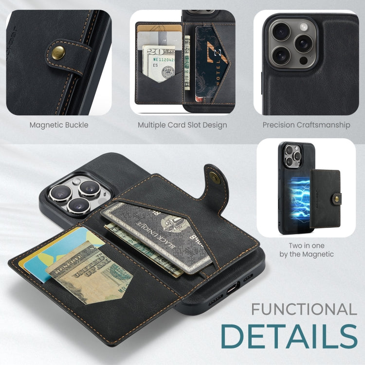 For iPhone 16 Pro JEEHOOD J01 Retro Magnetic Detachable Wallet Phone Case(Black) - iPhone 16 Pro Cases by JEEHOOD | Online Shopping South Africa | PMC Jewellery | Buy Now Pay Later Mobicred