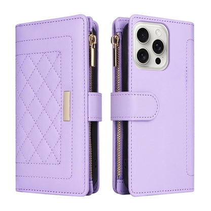 For iPhone 16 Pro Max Crossbody Zipper Wallet Rhombus Leather Phone Case(Purple) - iPhone 16 Pro Max Cases by PMC Jewellery | Online Shopping South Africa | PMC Jewellery | Buy Now Pay Later Mobicred