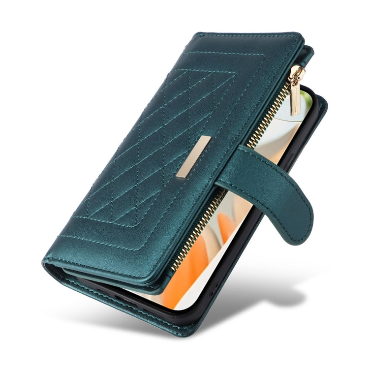 For Google Pixel 9 / 9 Pro Crossbody Zipper Wallet Rhombus Leather Phone Case(Green) - Google Cases by PMC TechLife | Online Shopping South Africa | PMC TechLife | Buy Now Pay Later Mobicred