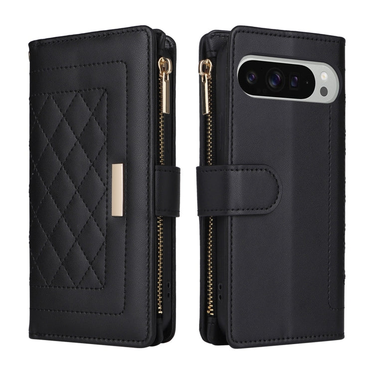 For Google Pixel 9 Pro XL Crossbody Zipper Wallet Rhombus Leather Phone Case(Black) - Google Cases by PMC TechLife | Online Shopping South Africa | PMC TechLife | Buy Now Pay Later Mobicred