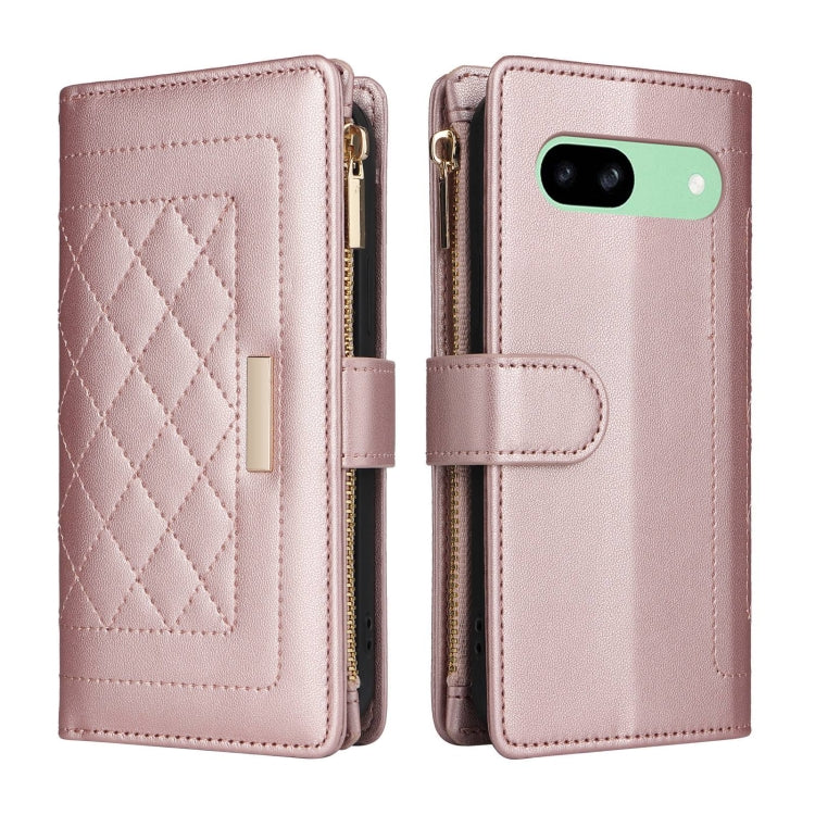 For Google Pixel 8a Crossbody Zipper Wallet Rhombus Leather Phone Case(Rose Gold) - Google Cases by PMC TechLife | Online Shopping South Africa | PMC TechLife | Buy Now Pay Later Mobicred