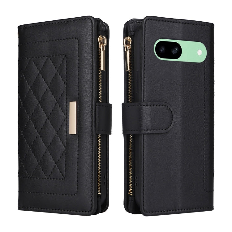 For Google Pixel 8a Crossbody Zipper Wallet Rhombus Leather Phone Case(Black) - Google Cases by PMC TechLife | Online Shopping South Africa | PMC TechLife | Buy Now Pay Later Mobicred