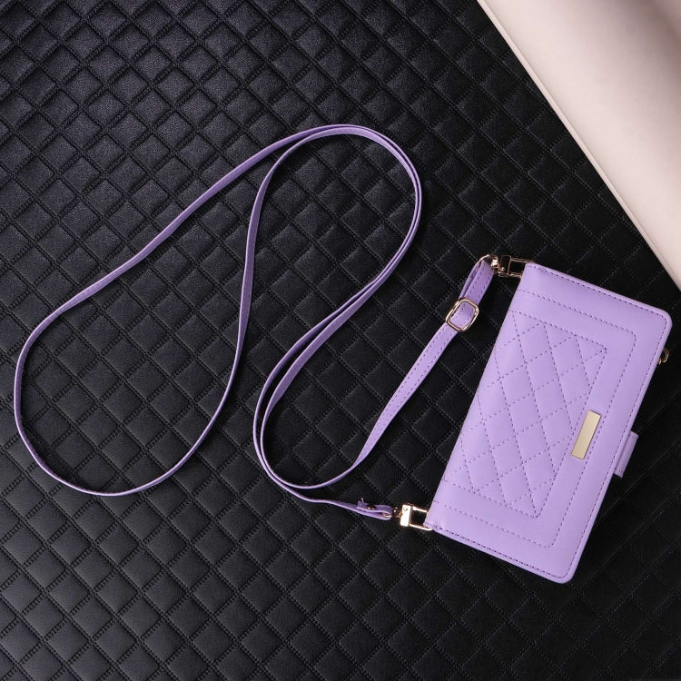 For Google Pixel 8 Crossbody Zipper Wallet Rhombus Leather Phone Case(Purple) - Google Cases by PMC TechLife | Online Shopping South Africa | PMC TechLife | Buy Now Pay Later Mobicred